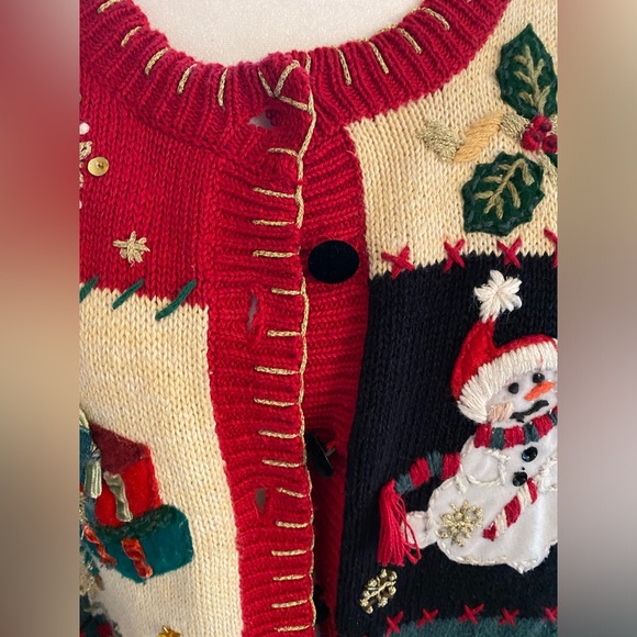 Vintage Christmas Patchwork Cardigan Heirloom Collectibles Ugly Sweater Sz S - Picture 5 of 12
